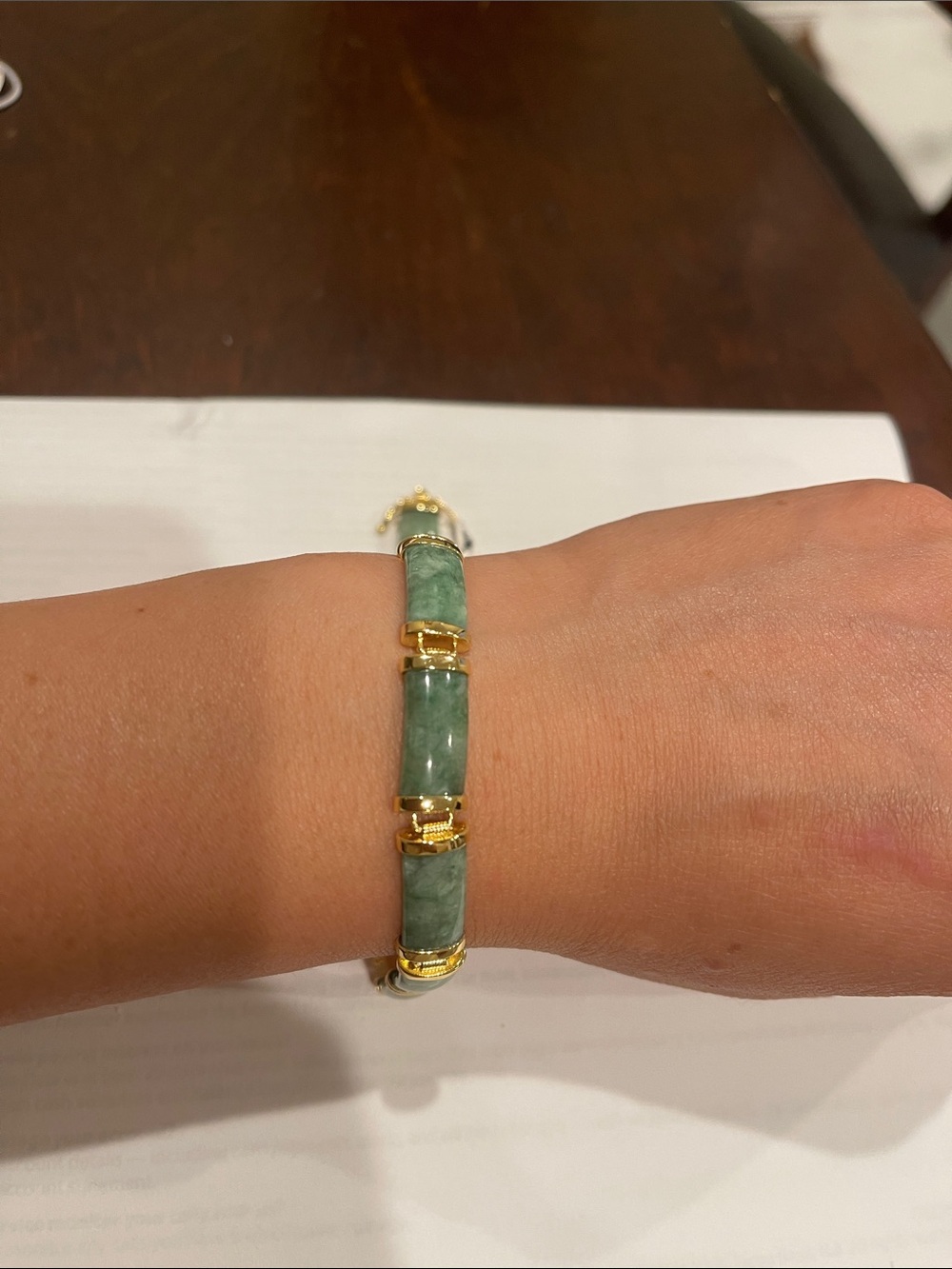 Genuine Jade Link Bracelet in 18k gold plated